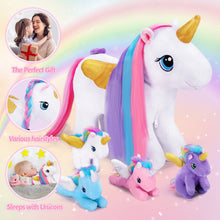 Charger l&#39;image dans la galerie, Ensemble de Jeu en Peluche de Famille Licornes avec 4 Bébés Coffrets Cadeaux pour Tout-petit