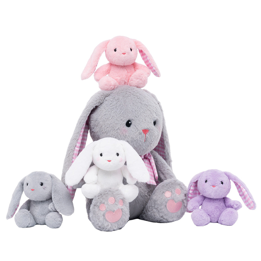 Ensemble de Jeu en Peluche de Famille Lapins avec 4 Bébés Coffrets Cadeaux pour Tout-petit