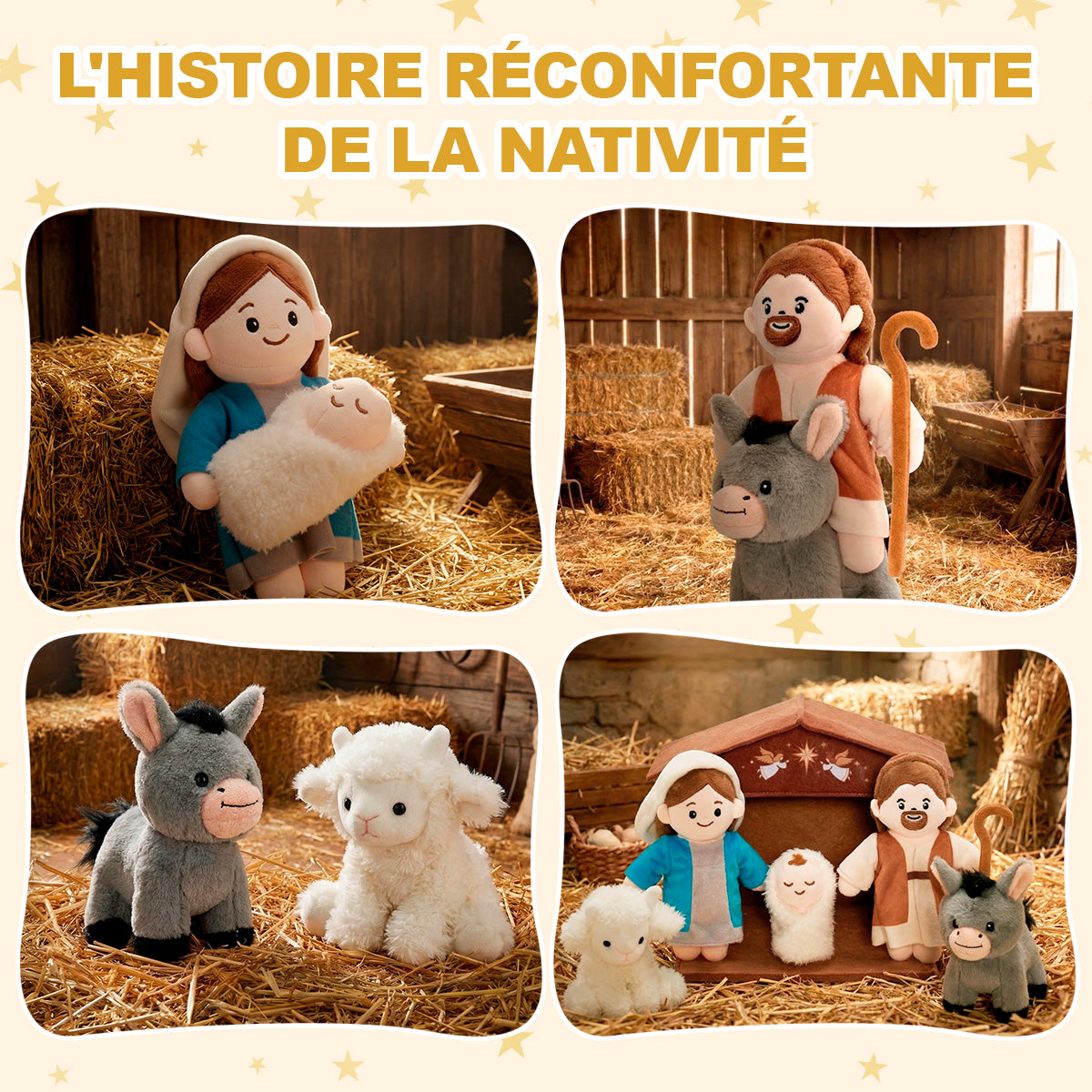 Set de Nativité Doux – Crèche en Peluche avec la Sainte Famille & les Animaux