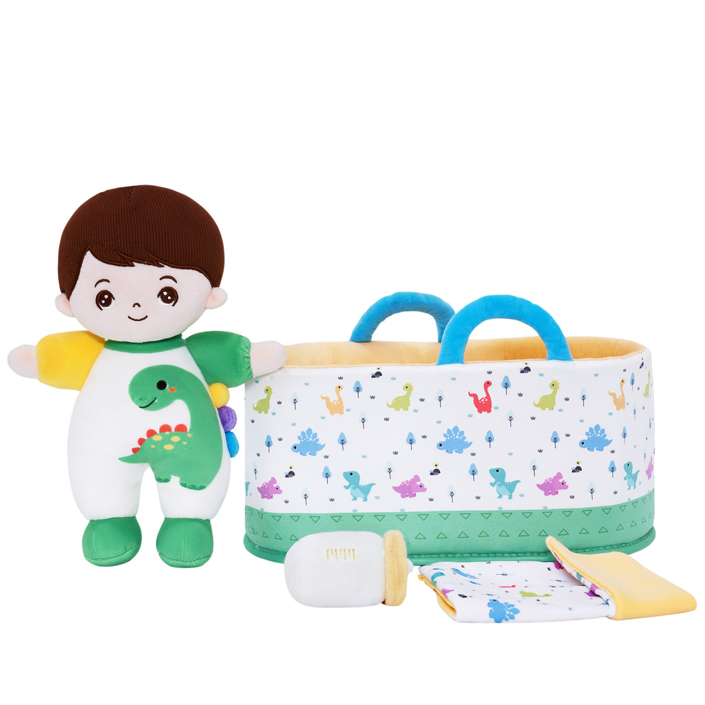 Mini Poupée En Peluche Personnalisée Dinosaure à Peau Blanche Et Coffret Cadeau