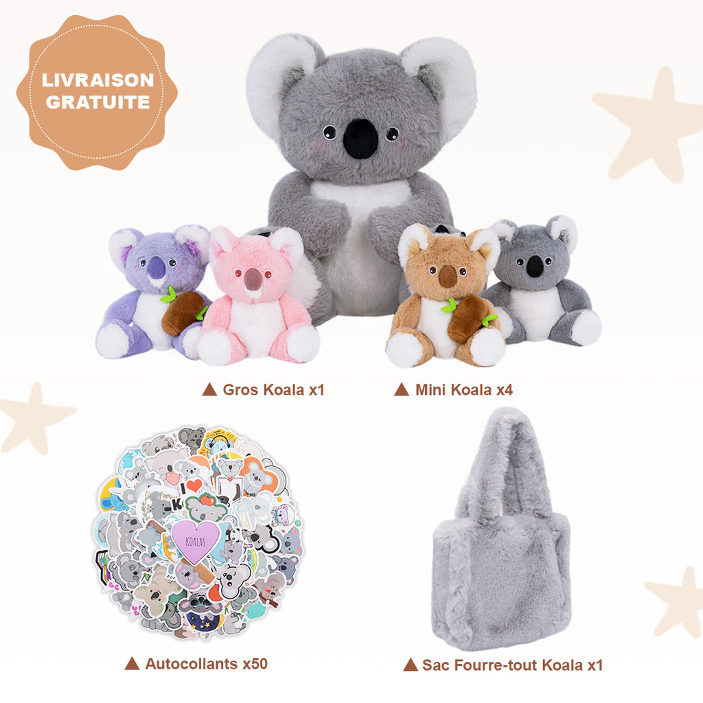 Ensemble de Jeu en Peluche de Famille Koalas avec 4 Bébés Coffrets Cadeaux pour Tout-petit