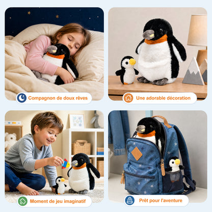 Ensemble Peluche Pingouin Maman & Bébé (Compagnon Doux 2-en-1)