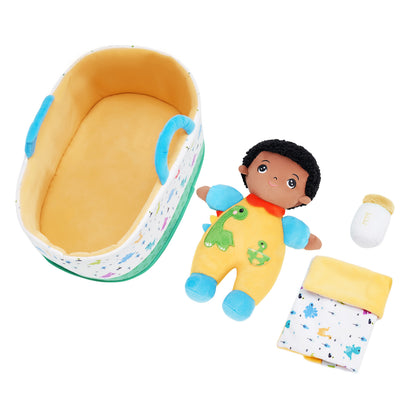Mini Poupée En Peluche Personnalisée Dinosaure à Peau Foncée Et Coffret Cadeau