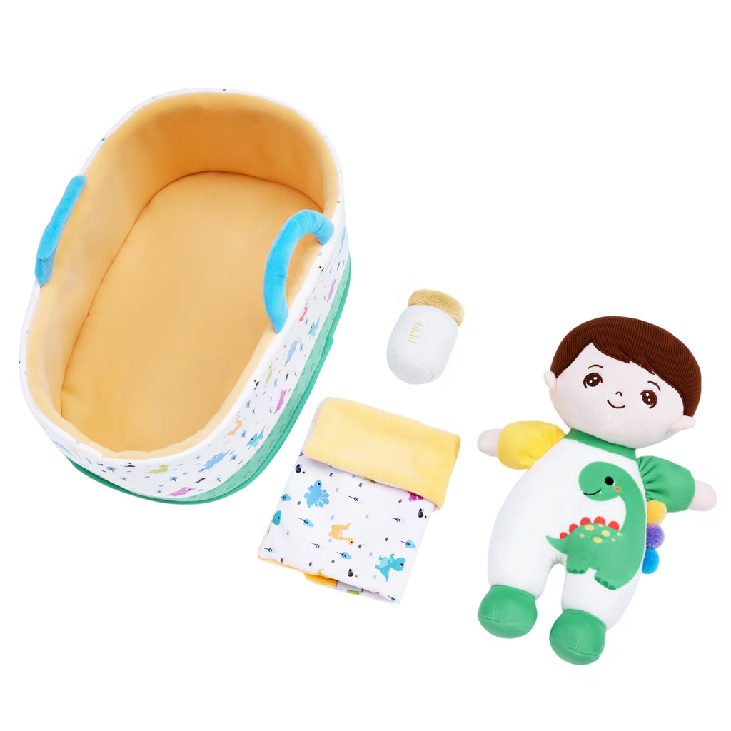 Mini Poupée En Peluche Personnalisée Dinosaure à Peau Blanche Et Coffret Cadeau