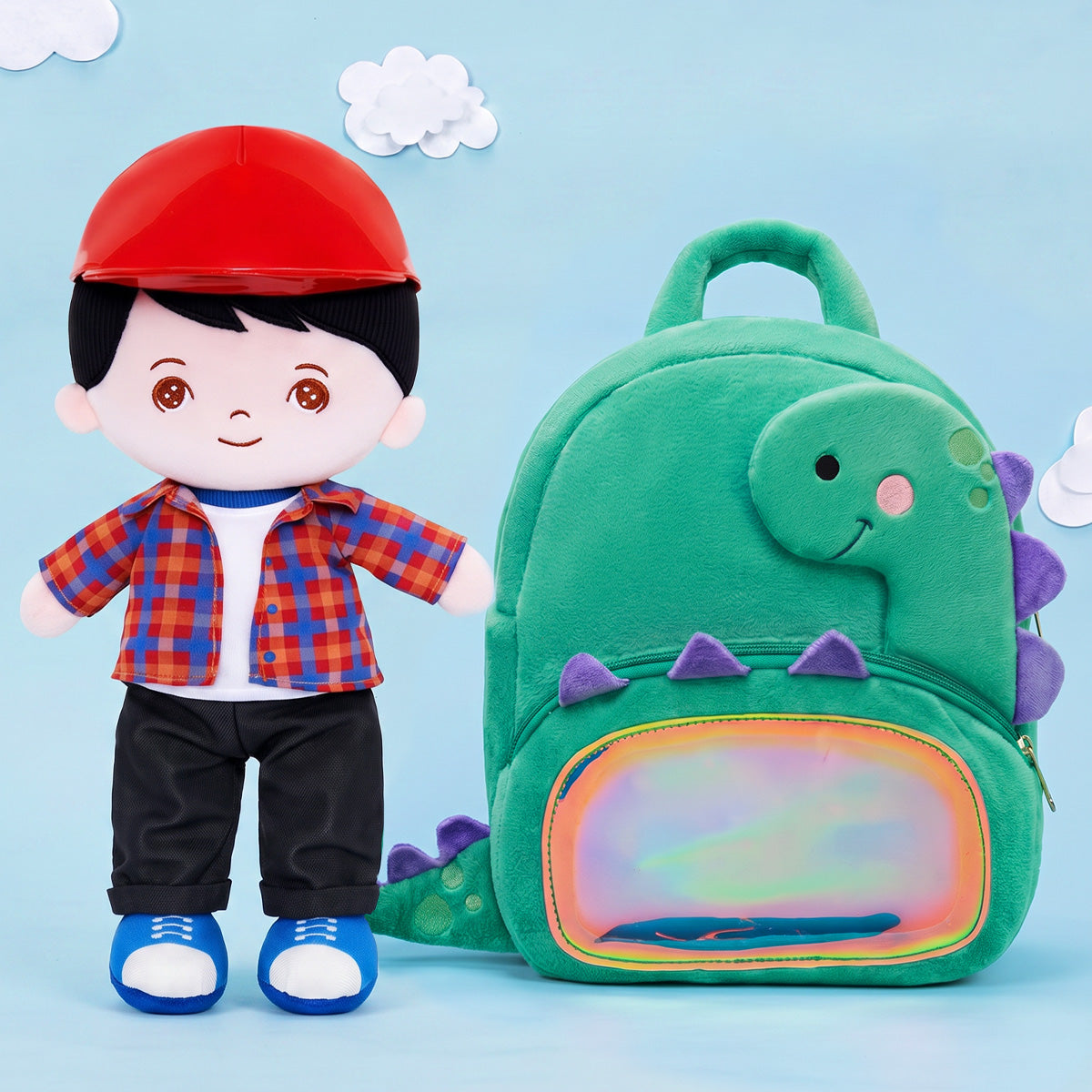 Personnalisée Sac à Dos en Peluche Vert de Dinosaure