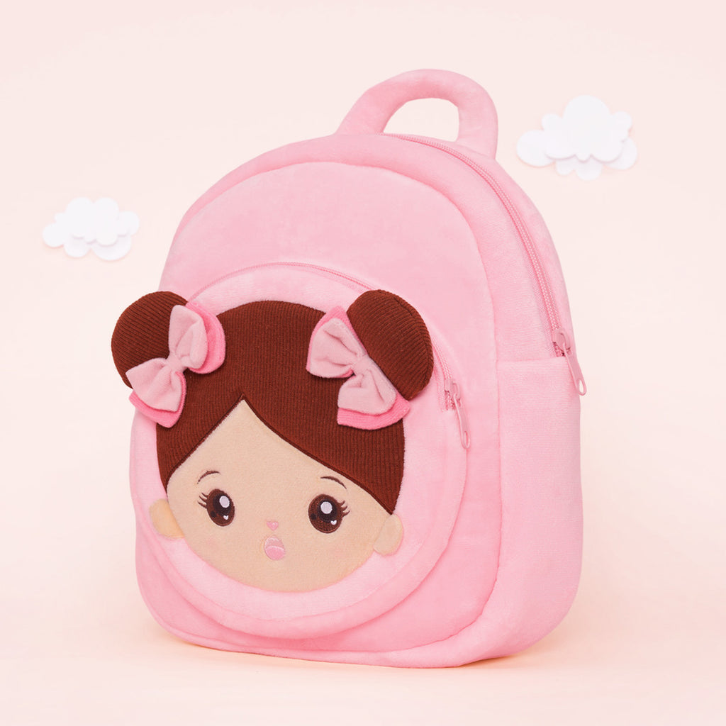 Sac à Dos Peluche Personnalisé Rose à Peau Marron et Yeux Ouverts