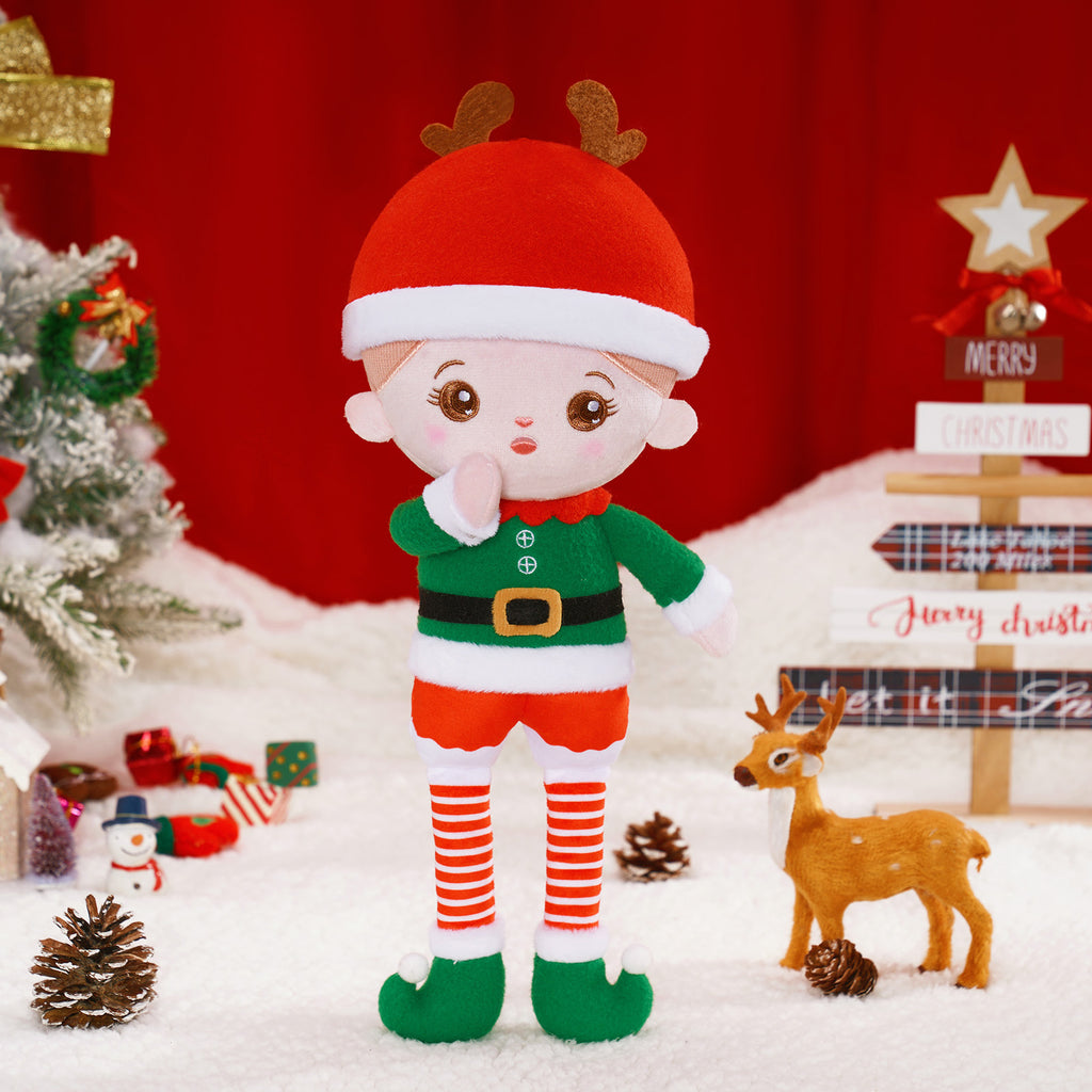 Poupée en peluche personnalisée de costume de Noël d’orignal vert