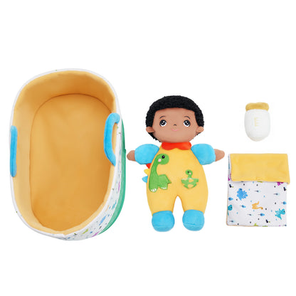 Mini Poupée En Peluche Personnalisée Dinosaure à Peau Foncée Et Coffret Cadeau