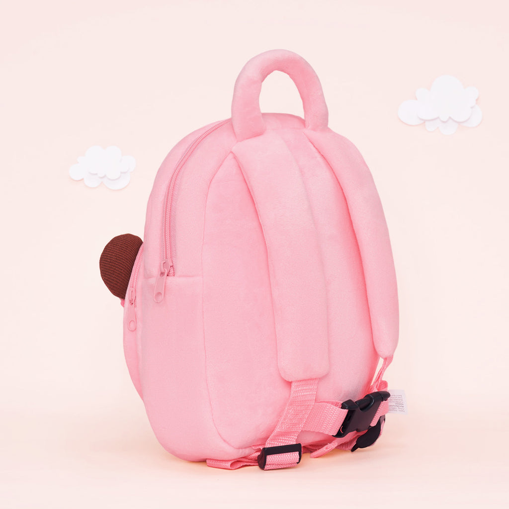 Sac à Dos Peluche Personnalisé Rose à Peau Marron et Yeux Ouverts