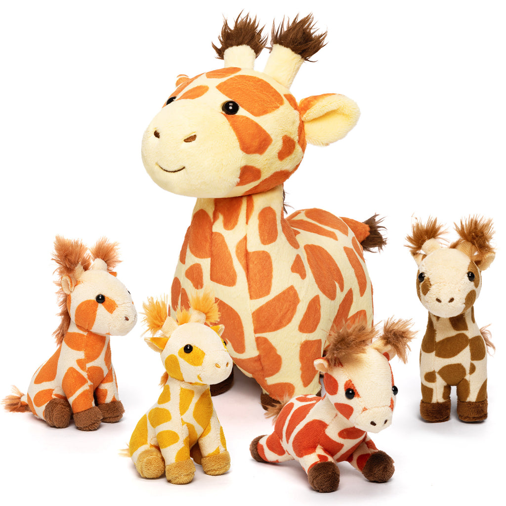 Ensemble de Jouets en Peluche Famille Girafe avec Coffret Cadeau 4 Pièces pour Bébé et Tout-petit