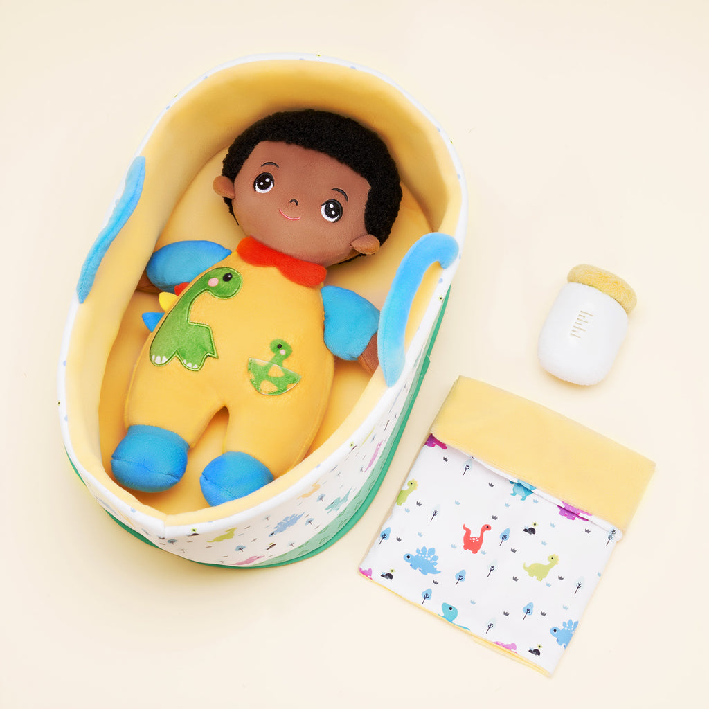 Mini Poupée En Peluche Personnalisée Dinosaure à Peau Foncée Et Coffret Cadeau