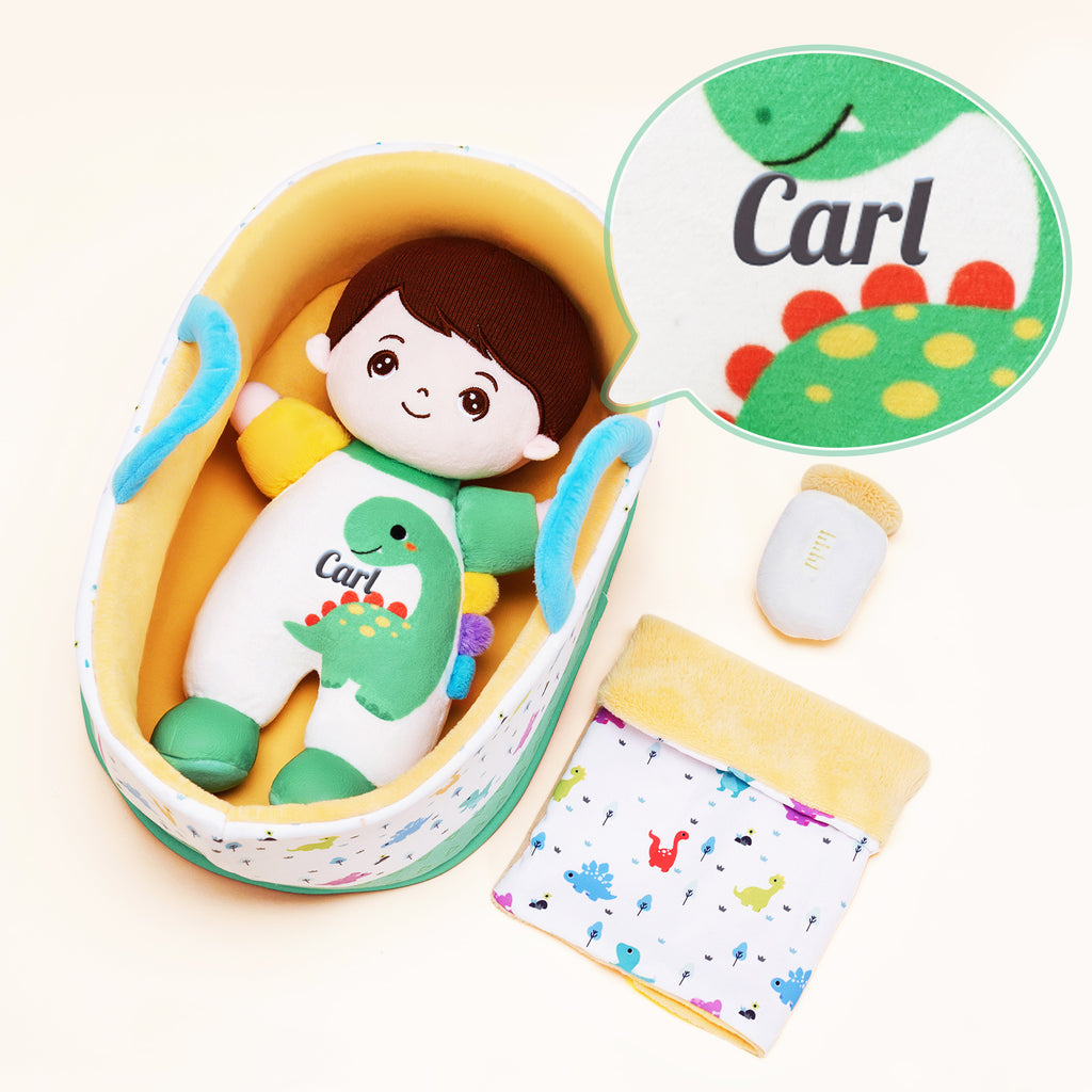 Mini Poupée En Peluche Personnalisée Dinosaure à Peau Blanche Et Coffret Cadeau
