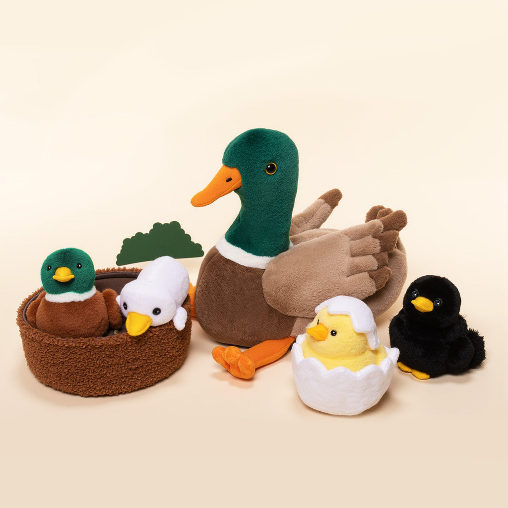 Famille de Canards, Peluche Nid de Canard avec 4 Bébés Canards à L'intérieur