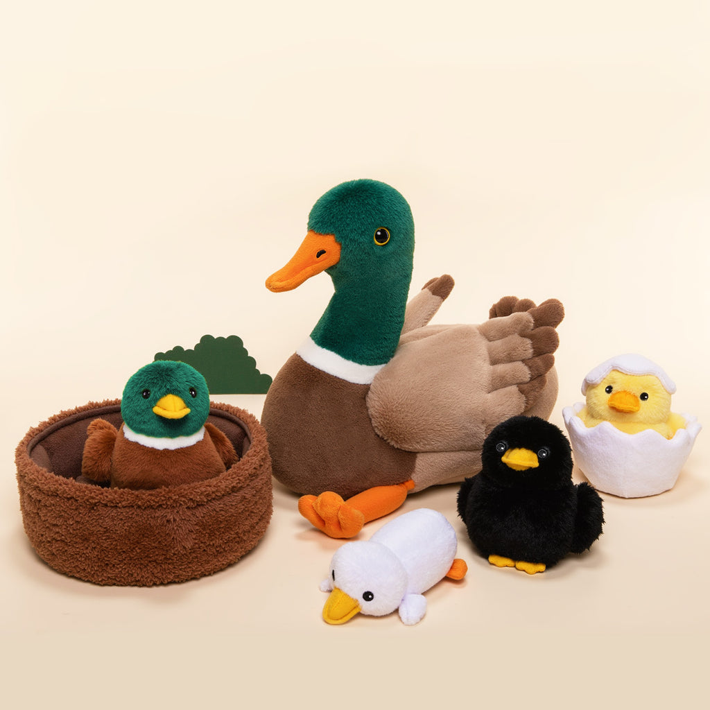 Famille de Canards, Peluche Nid de Canard avec 4 Bébés Canards à L'intérieur