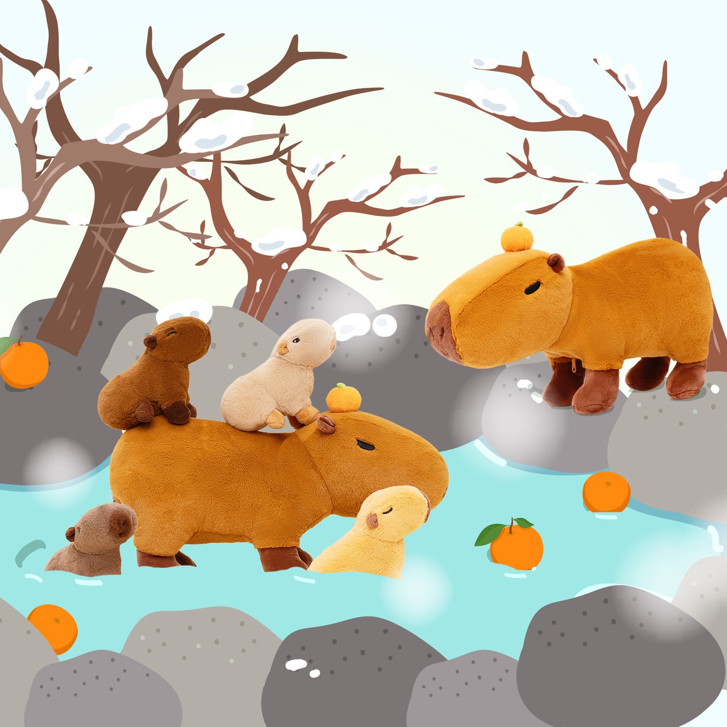 Ensemble de jouets en peluche de la famille Capybara