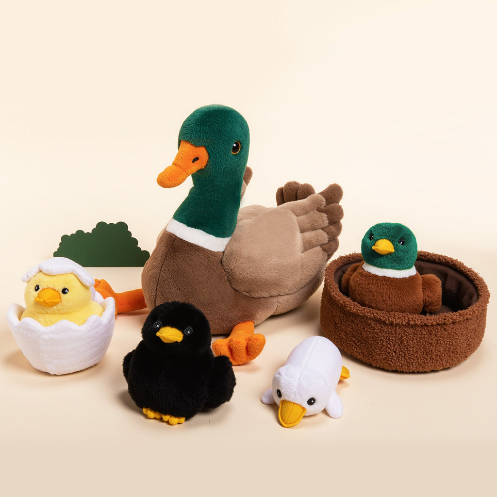 Famille de Canards, Peluche Nid de Canard avec 4 Bébés Canards à L'intérieur