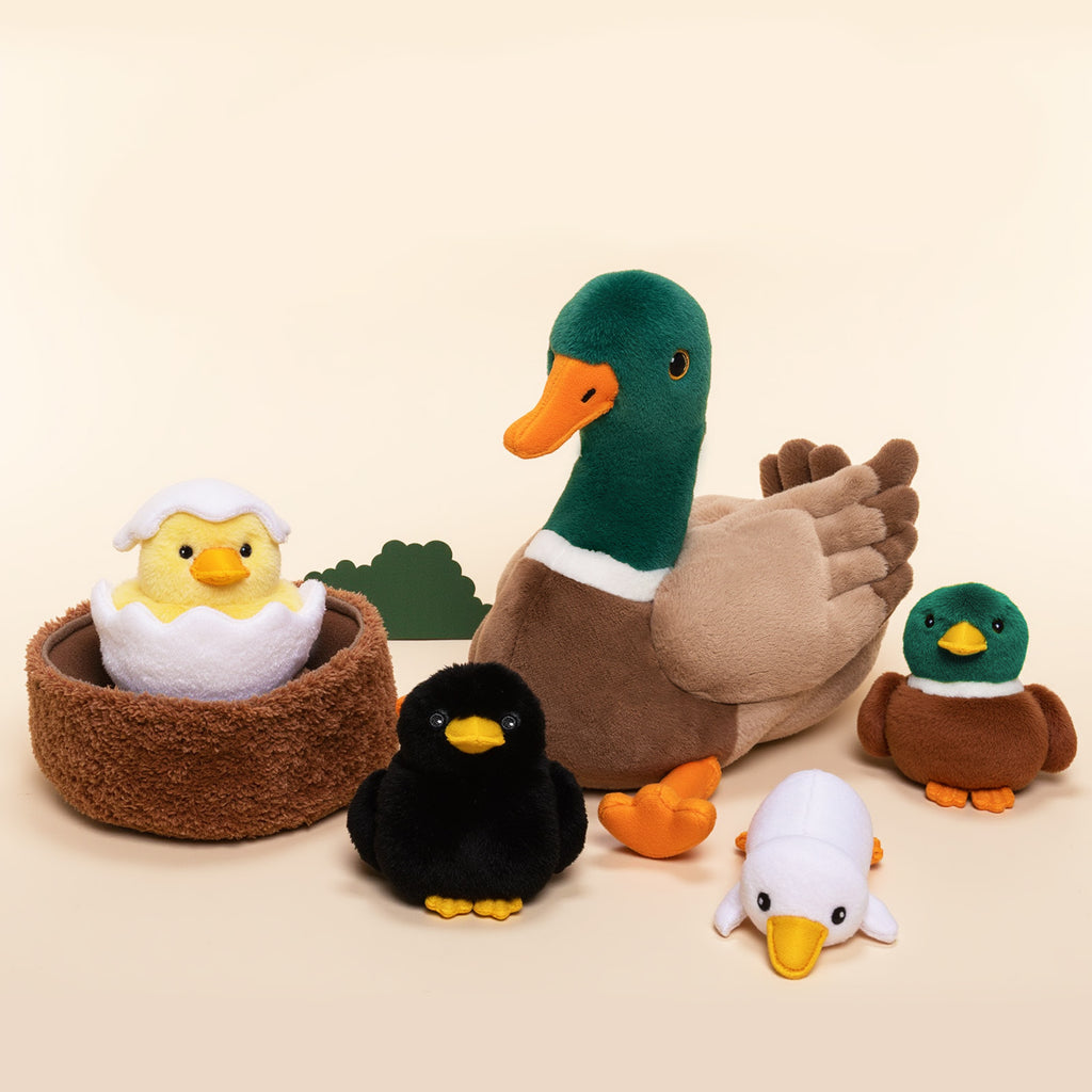 Famille de Canards, Peluche Nid de Canard avec 4 Bébés Canards à L'intérieur