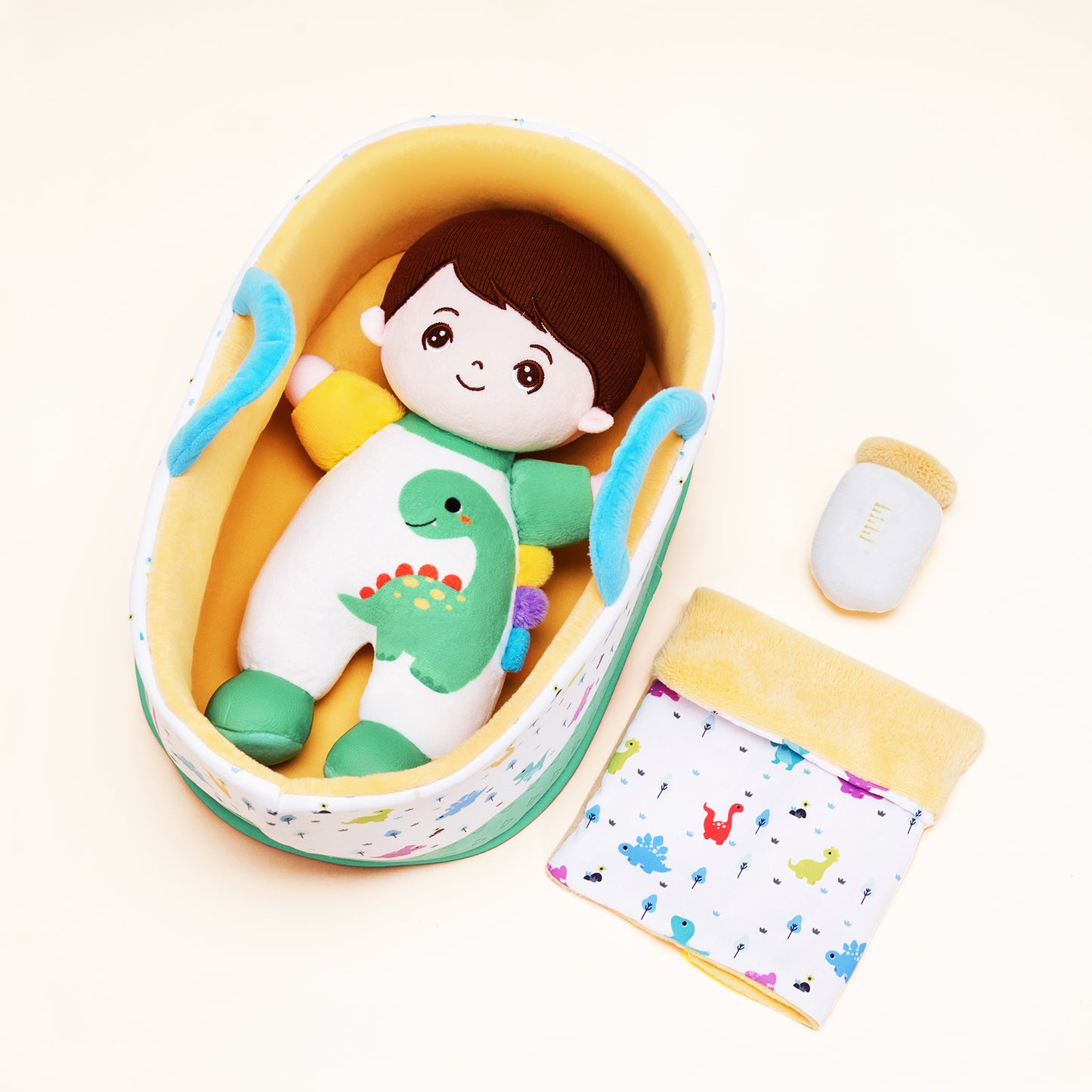 Mini Poupée En Peluche Personnalisée Dinosaure à Peau Blanche Et Coffret Cadeau
