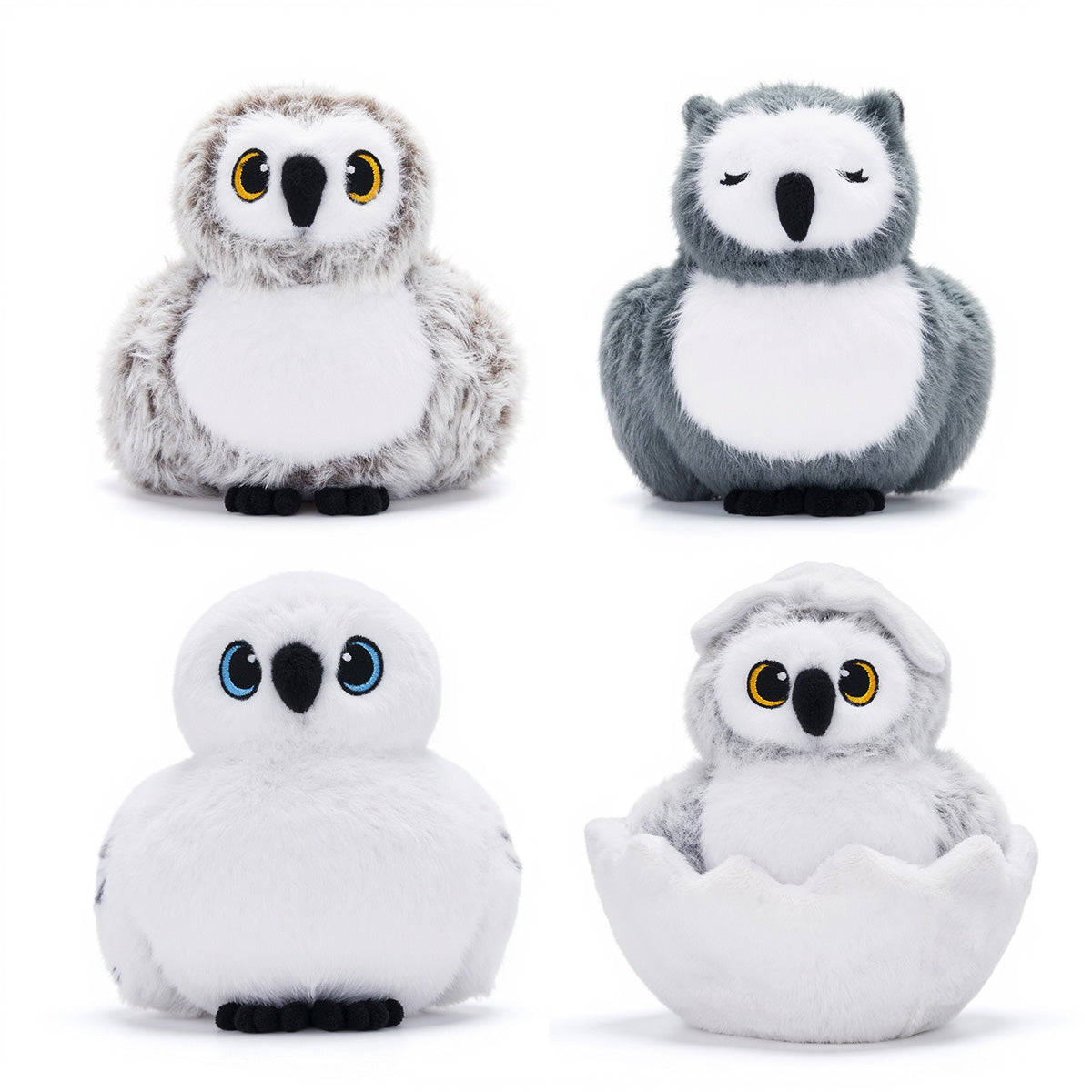 Peluches famille Hibou avec 4 bébés - Avec tête rotative