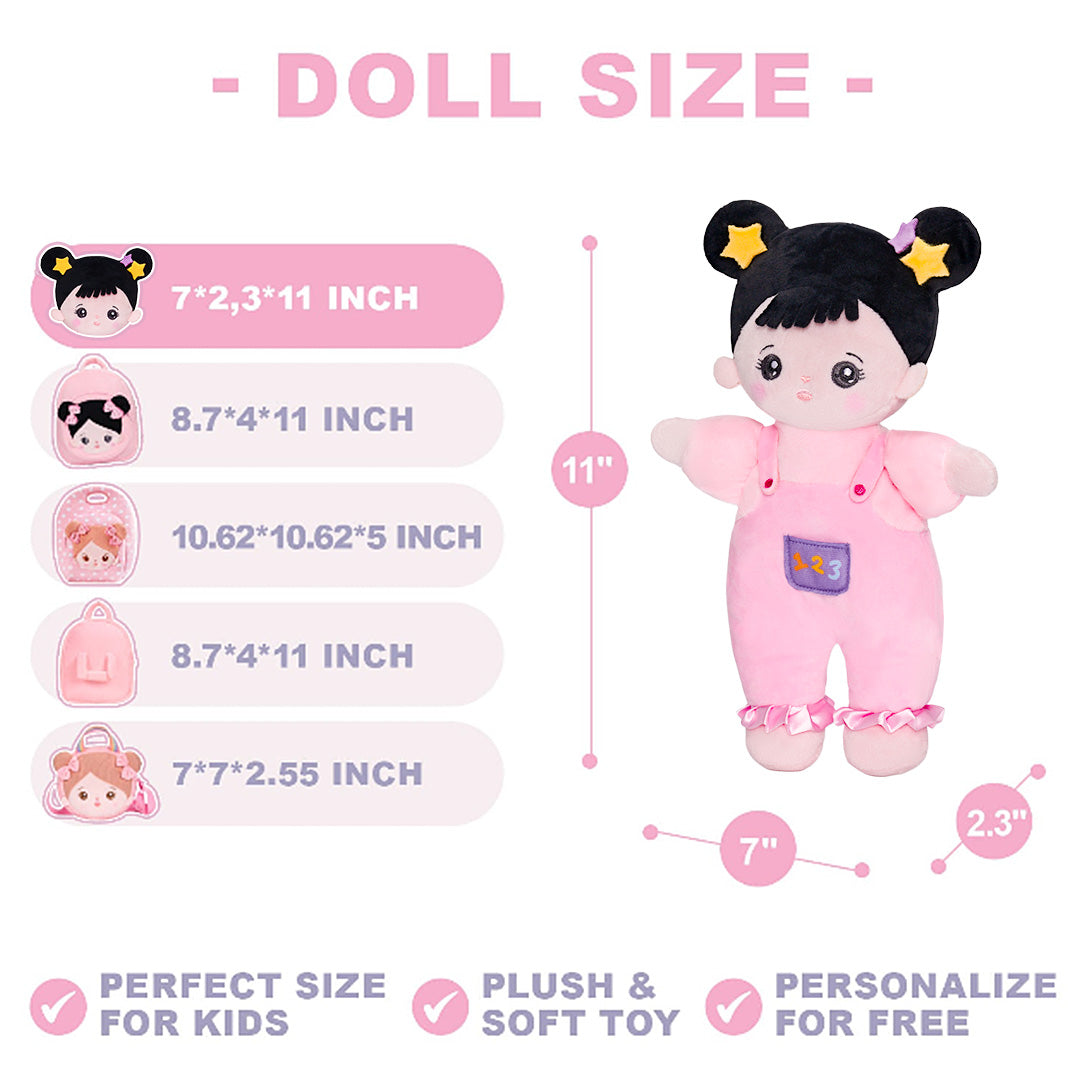 Mini Personnalisée Poupée en Peluche avec Yeux Ouverts aux Cheveux Noirs