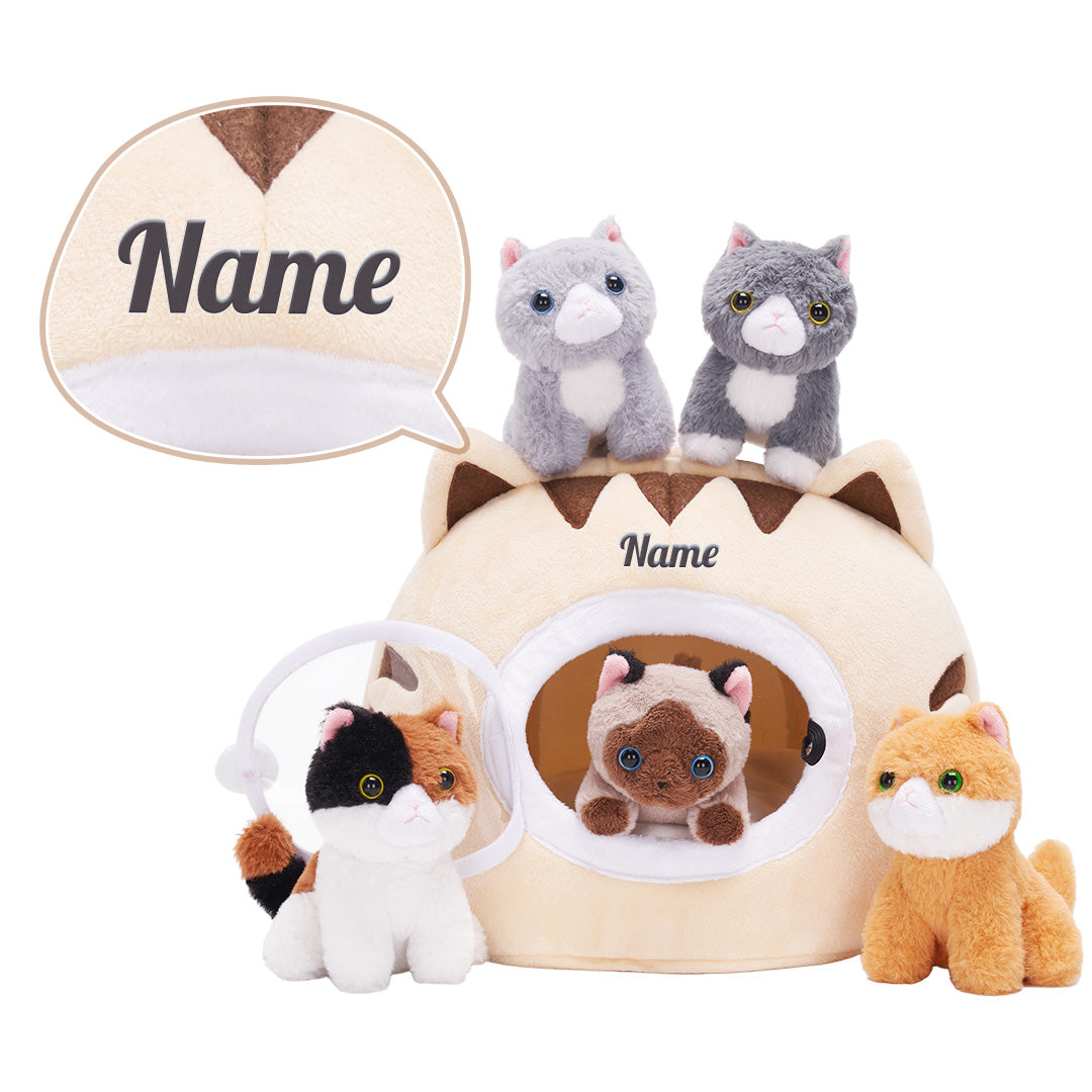 Peluche personnalisée avec nom - animaux de zoo, animaux de ferme, chats et maisons pour chats