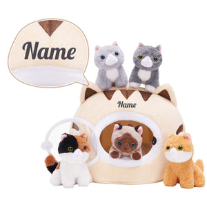 Maison pour chat en peluche personnalisée avec 5 adorables chatons