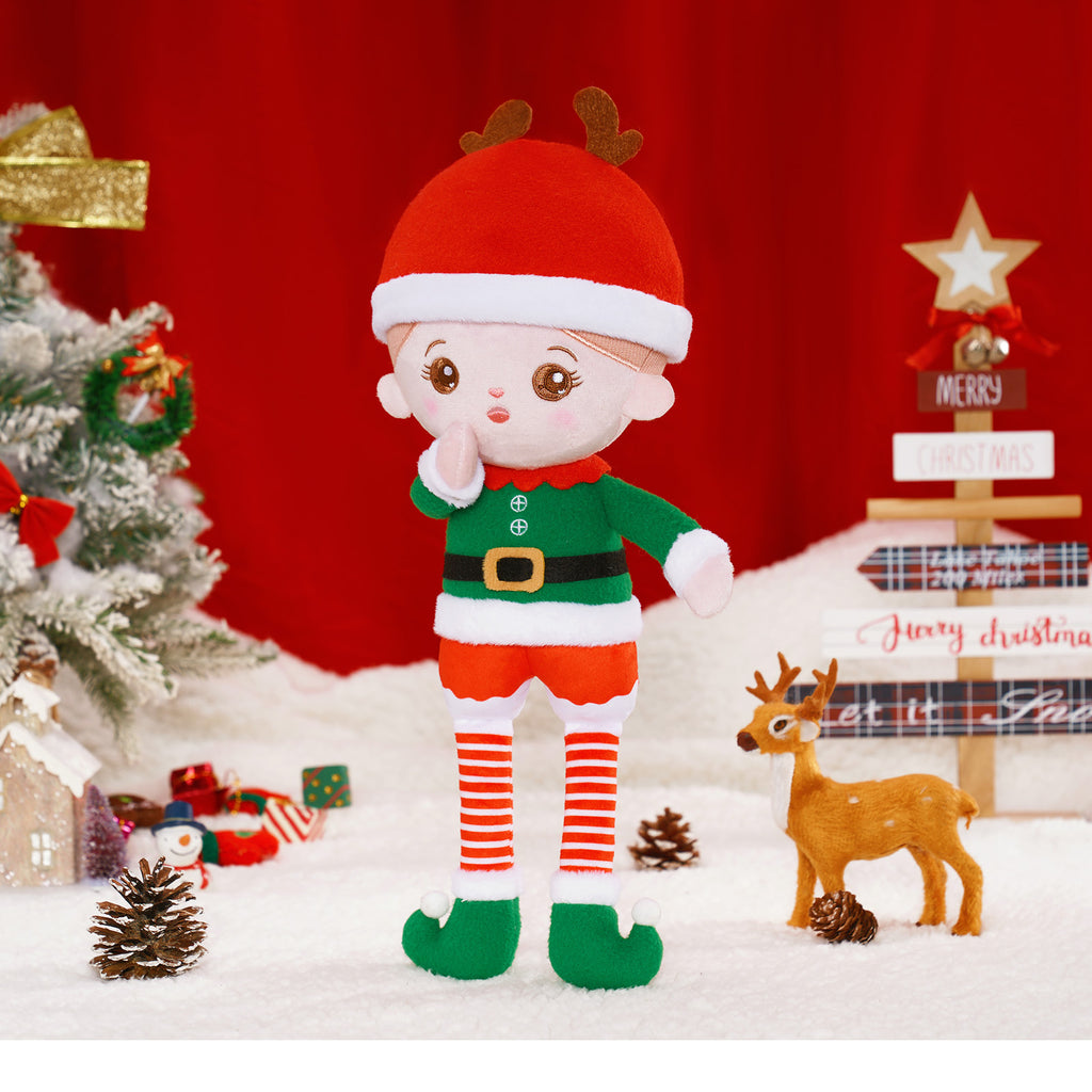 Poupée en peluche personnalisée de costume de Noël d’orignal vert