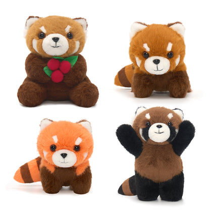 Famille Panda Roux en Peluche avec 4 Bébés