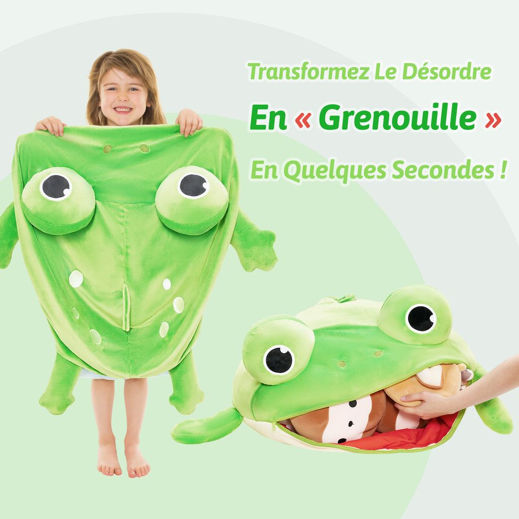 Sac de rangement pour jouets en forme de grenouille avec tapis de jeu qui tire la langue