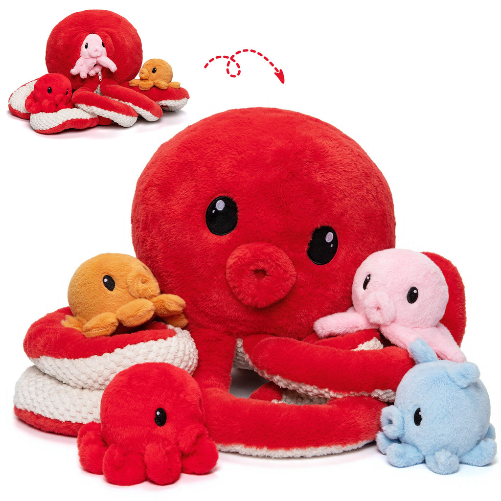 Peluche pieuvre avec 4 bébés pieuvres à l'intérieur