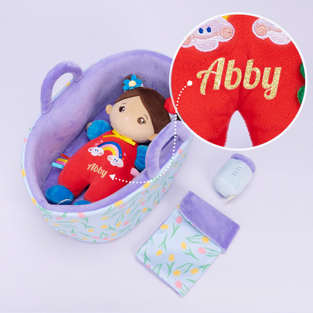 Personnalisée Mini Poupée en Peluche pour Bébé Fille & Ensemble-cadeau