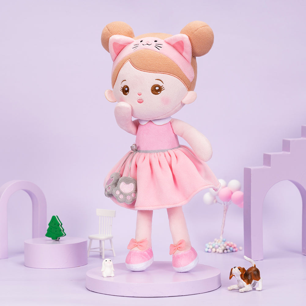 Personnalisée Poupée en Peluche avec Yeux Ouverts de Chat Rose