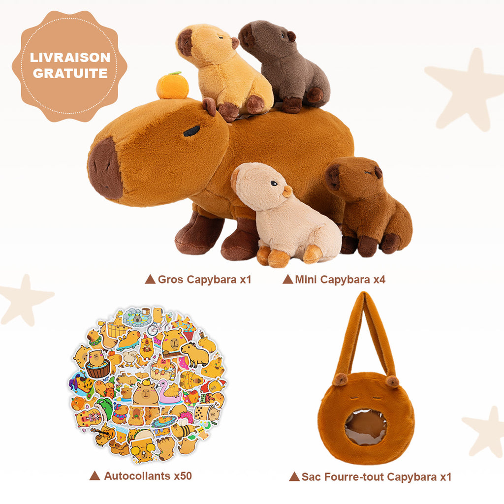 Ensemble de Jeu en Peluche de Famille Kapibaras avec 4 Bébés Coffrets Cadeaux pour Tout-petit