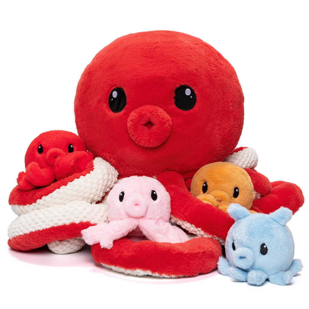 Peluche pieuvre avec 4 bébés pieuvres à l'intérieur