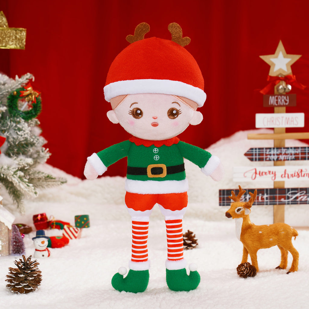 Poupée en peluche personnalisée de costume de Noël d’orignal vert