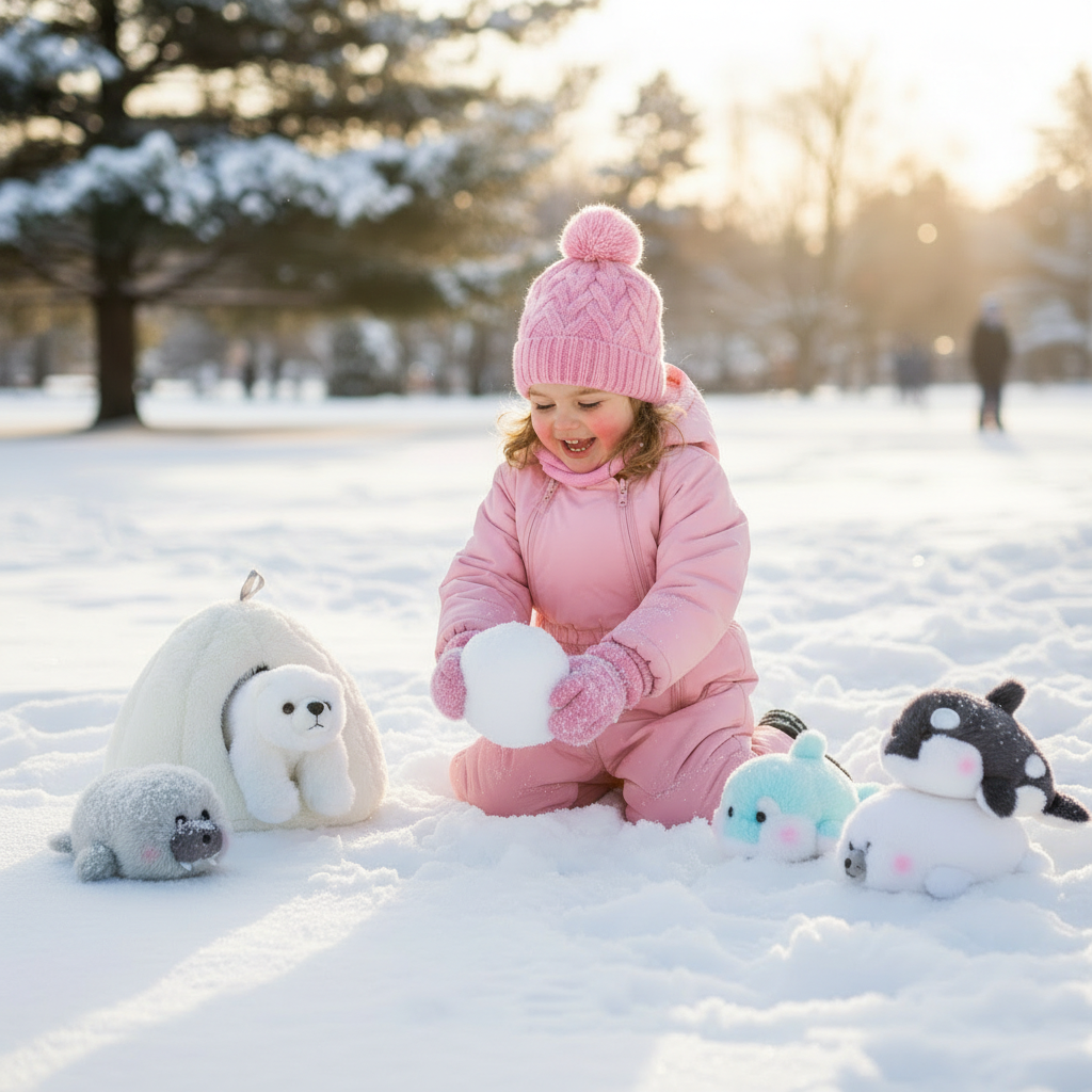 Ensemble de peluches igloo arctique avec 5 animaux