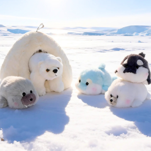 Ensemble de peluches igloo arctique avec 5 animaux