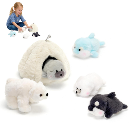 Ensemble de peluches igloo arctique avec 5 animaux