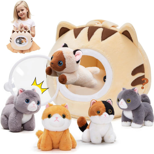 Maison pour chat en peluche personnalisée avec 5 adorables chatons