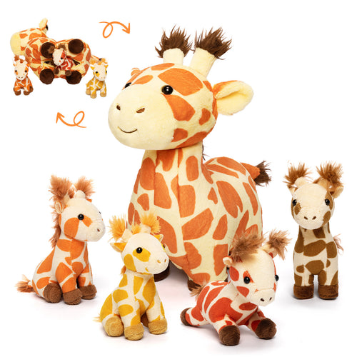 Ensemble de Jouets en Peluche Famille Girafe avec Coffret Cadeau 4 Pièces pour Bébé et Tout-petit