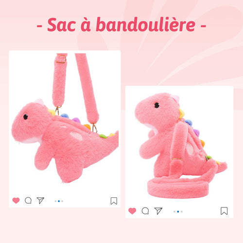 Peluche de la Famille des Dinosaures avec 4 Bébés Dinosaures,Comme Sac à Bandoulière