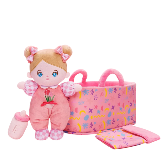Mini Personnalisée Poupée en Peluche avec Yeux Bleus Ouverts & Ensemble-cadeau