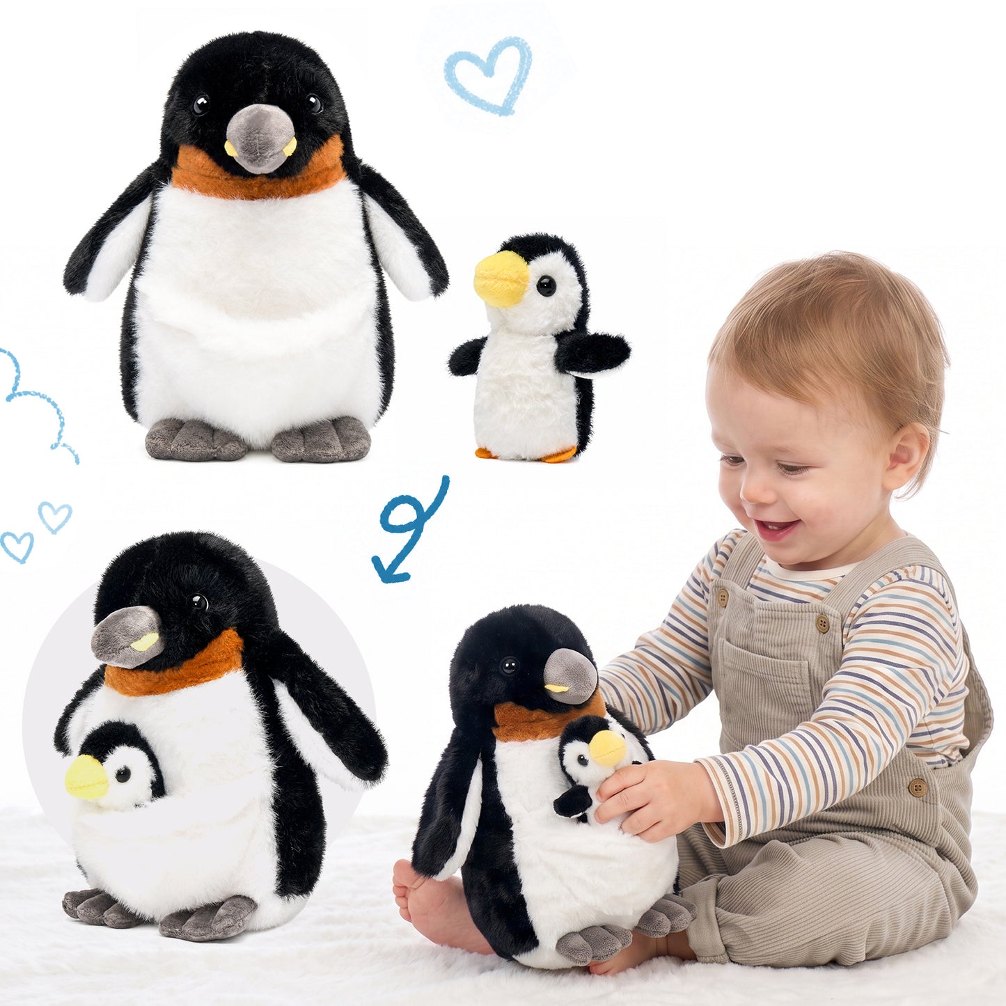 Ensemble Peluche Pingouin Maman & Bébé (Compagnon Doux 2-en-1)