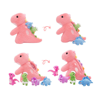 Peluche de la Famille des Dinosaures avec 4 Bébés Dinosaures,Comme Sac à Bandoulière