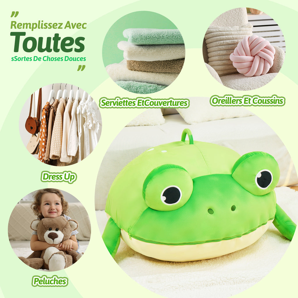 Sac de rangement pour jouets en forme de grenouille avec tapis de jeu qui tire la langue