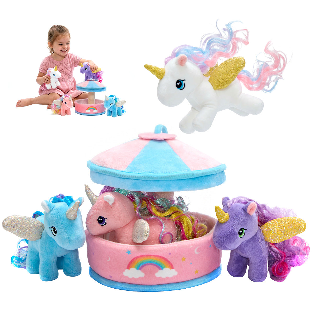 Ensemble de Jouets en Peluche Carrousel Licorne