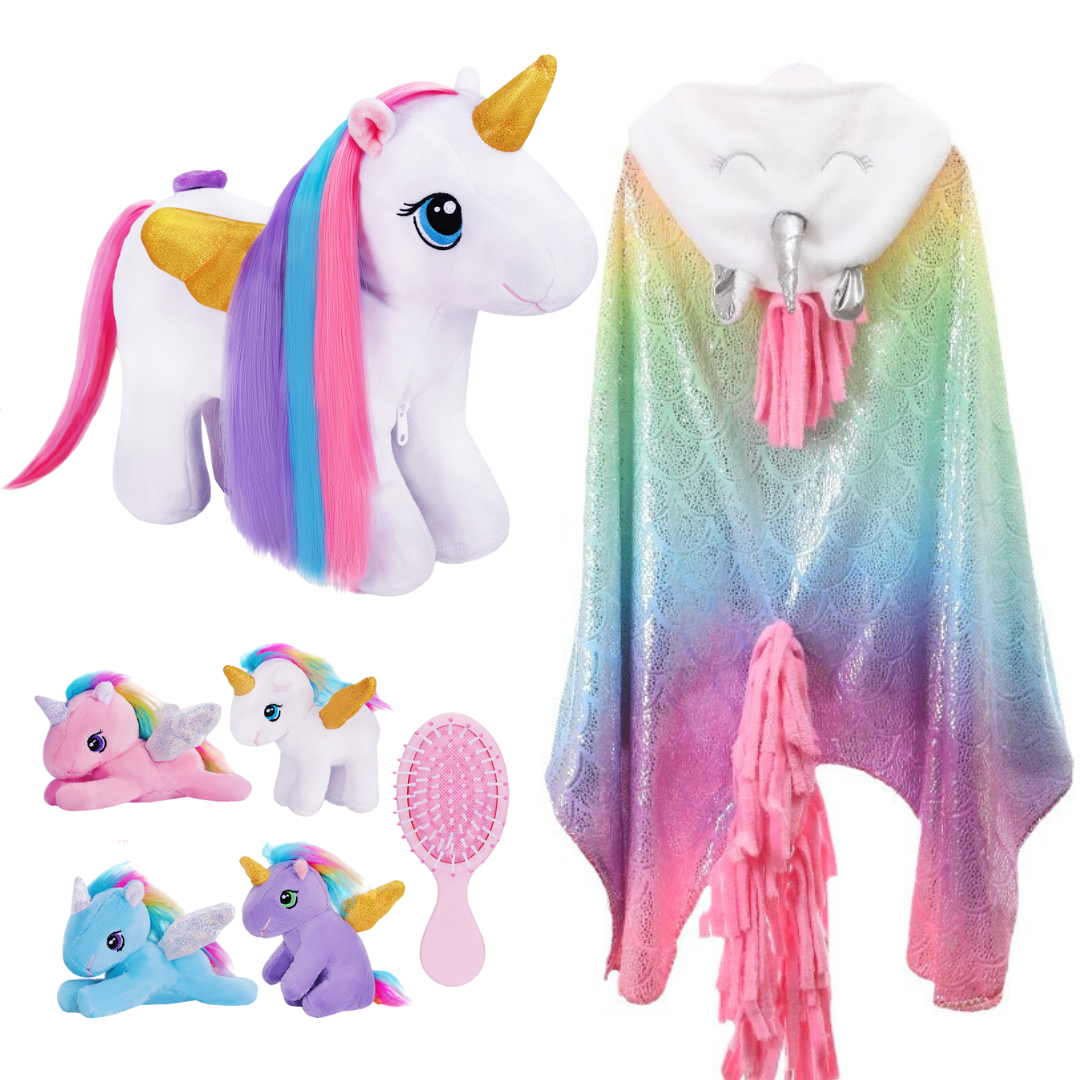 Ensemble de Jeu en Peluche de Famille Licornes avec 4 Bébés Coffrets Cadeaux pour Tout-petit