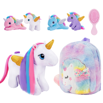 Ensemble de Jeu en Peluche de Famille Licornes avec 4 Bébés Coffrets Cadeaux pour Tout-petit