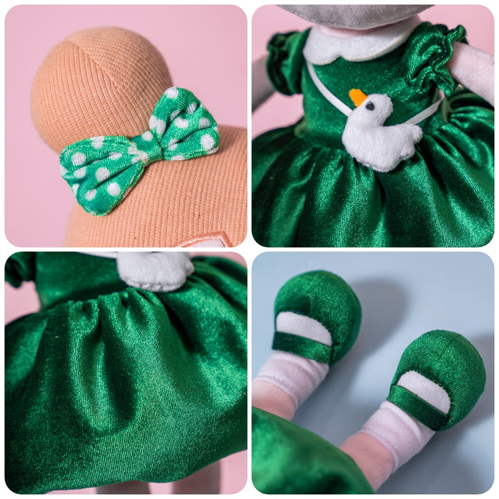 Personnalisée Poupée en Peluche avec Cils Arc-en-ciel en Robe Vert