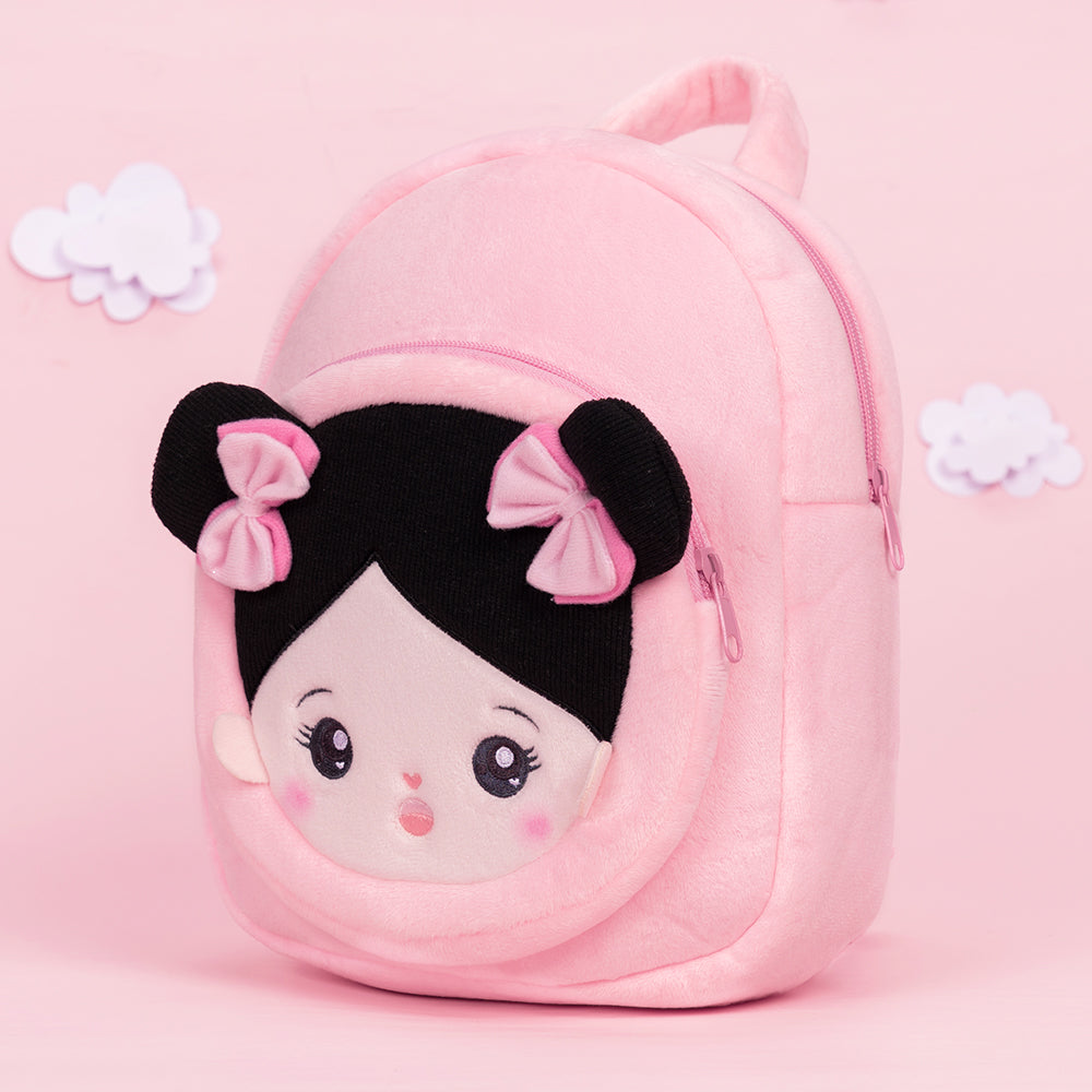 Personnalisée Sac à Dos en Peluche Rose avec Yeux Ouverts aux Cheveux Noirs